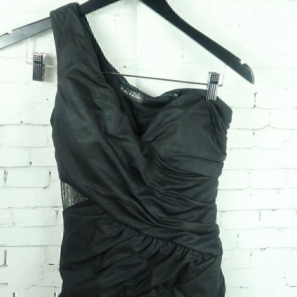 RAMPAGE BLACK LIQUID STRETCH JERSEY ONE SHOULDER BODYCON DRESS WITH SIDE MESH - Picture 7 of 14